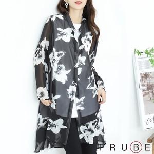 【透け感有り】カッコいいシフォンシャツ ロングシフォンシャツ ブラック 無地 黒 透け感 モード クール