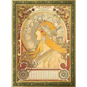 ミュシャの名画 黄道十二宮 アートポスター〔木製ゴールド色フレーム付〕〔新品〕 TXA-009G
