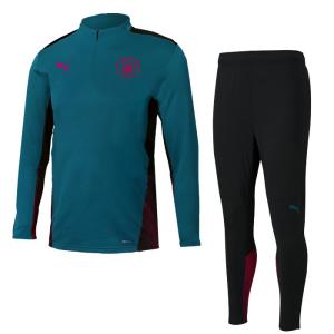 マンチェスターシティ 21-22 1/4ジップ トレーニングトップ＆パンツ 上下セット(グリーン×ブラック)【PUMA/プーマ】(764574-15&amp;764463-12)