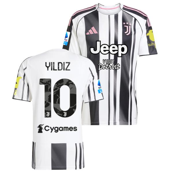 ●ユベントス 25-26 ホーム 半袖 ユニフォーム(胸スポンサー付き) No.10 ユルディズ+W...