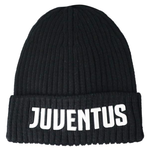 ユベントス オフィシャル TU ニットキャップ ラバーロゴ JUVENTUS(ブラック×ホワイト)(...