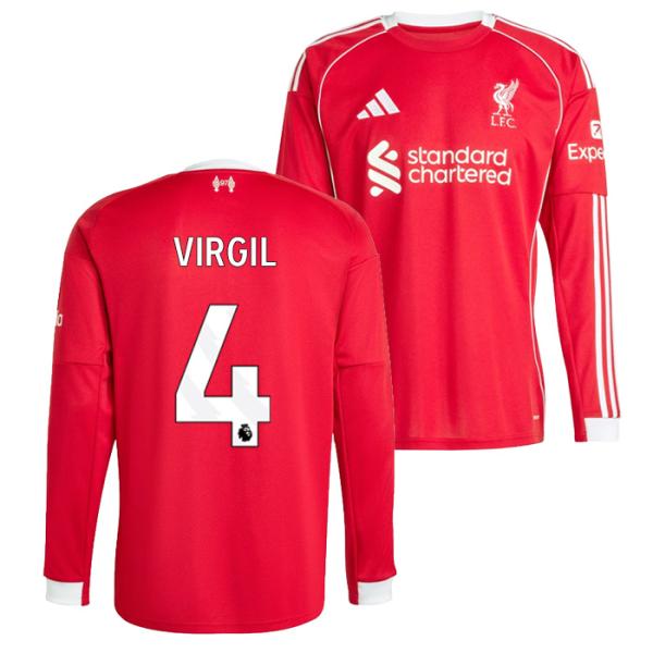 ●リバプール 25-26 ホーム 長袖 ユニフォーム No.4 フィルジル・ファン・ダイク【adid...