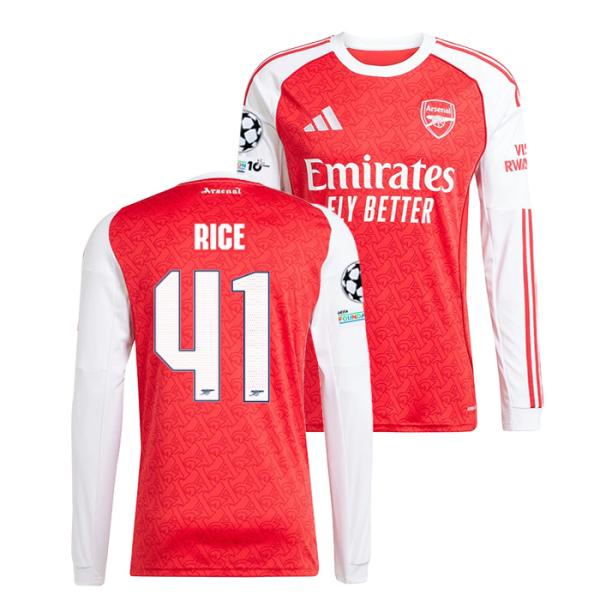 ●アーセナル 25-26 ホーム 長袖 ユニフォーム No.41 ライス (CLフルパッチ)【adi...
