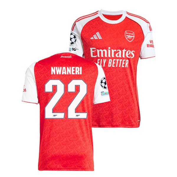 ●アーセナル 25-26 ホーム 半袖 ユニフォーム No.22 ヌワネリ (CLフルパッチ)【ad...