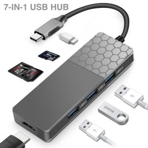 USBハブ 7-in-1 Type-C ハブ ウルトラスリム型 4KHDMI出力 PD急速充電対応 USB3.0*3 SD/Micro SD カードリーダー マイクロ タイプC HDMI 変換アダプタ