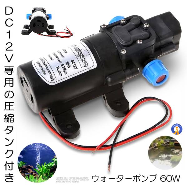 散水ポンプ ウォーターポンプ ポンプ 60W DC12V 圧縮タンク付き 電磁 汎用 多用途 散水 ...