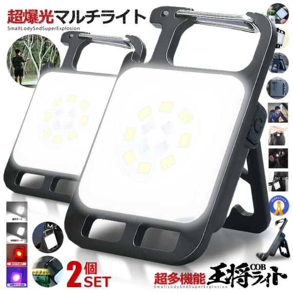 2個セット LEDライト 小型 充電式 マルチ カラビナ 栓抜き 作業灯 マグネット 防水 点灯 赤...