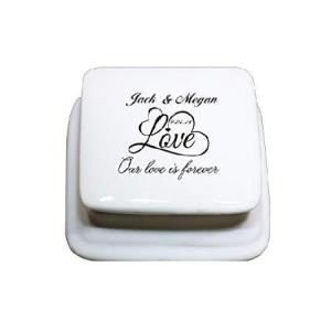 Style In Print Personalized Custom Text Wedding Our Love is Forever Couple Porcelain Treasure Box Porcelain Jewerly Box - Square並行輸入｜feathercloud