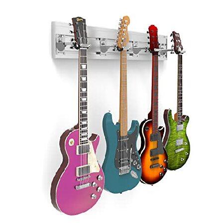 Horizontal Guitar Wall Mount + 4 Chrome Guitar Hoo...