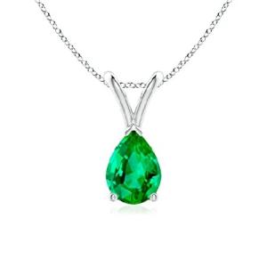 Angara Natural Pear Emerald Solitaire Pendant Necklace for Women, Girls in Platinum (Grade-AAA | 8x6mm) May-Birthstone Jewelry Gift for Her | 並行輸入