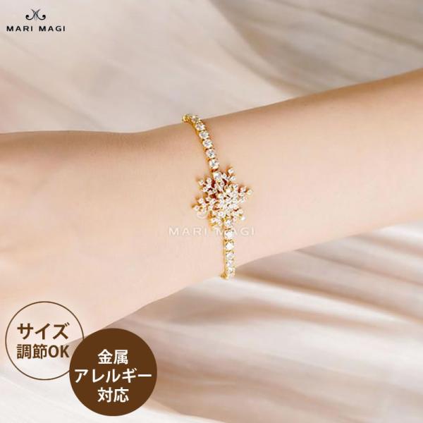 ブレスレット 金属アレルギー対応 アクセサリー コーティング 雪花 雪 結晶 18k ゴールド シル...