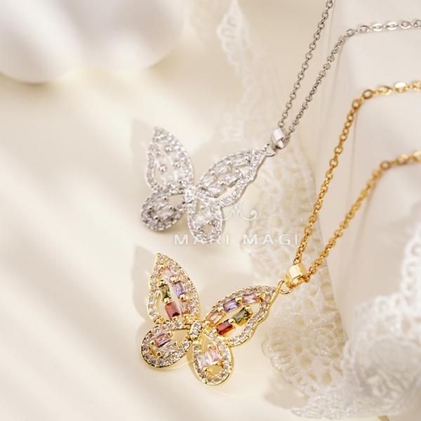 MARIMAGI ネックレス 蝶 ダイヤ級 金属アレルギー コーティング ラリエット レディース シ...