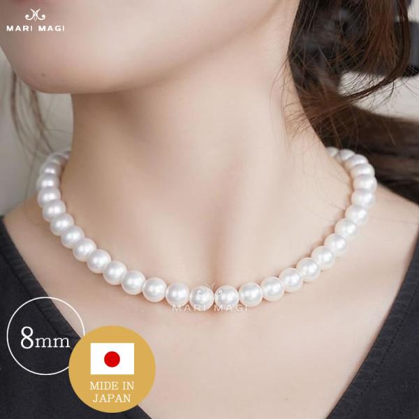 MARI MAGI パールネックレス レディース 真珠 10mm 40cm ガラス 冠婚葬祭 結婚式...