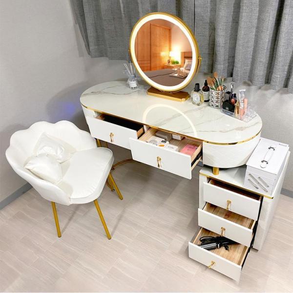 ドレッサー お姫系 北欧風 大理石天板 化粧鏡 鏡台 オシャレ レザー調 スツールセット 寝室 化粧...