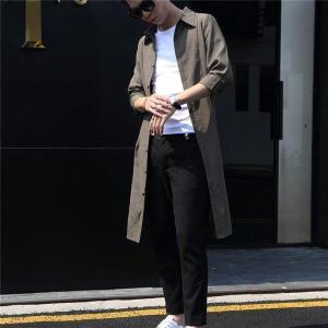 メンズ長袖シャツ ロング丈トレンチ風アウター ...の詳細画像3