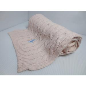 RALPH LAUREN/ラルフローレン ビッグポニー コットン×ウール ケーブル編み ニットマフラー ピンク【muffler】【中古】｜feeling-mellow