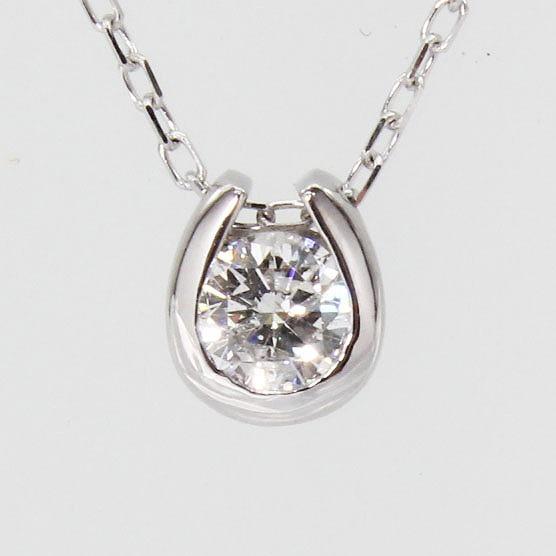 K18ホワイトゴールド ダイヤモンド ネックレス 馬蹄 一粒ダイヤネックレス