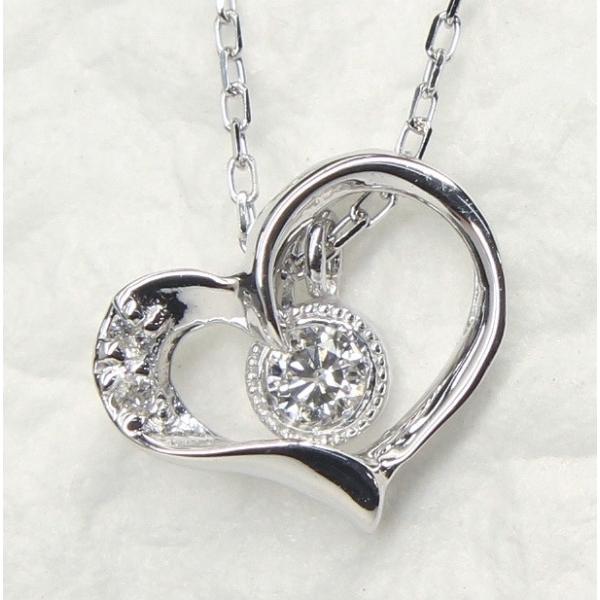 K10ホワイトゴールド オープンハート ダイヤ ネックレス