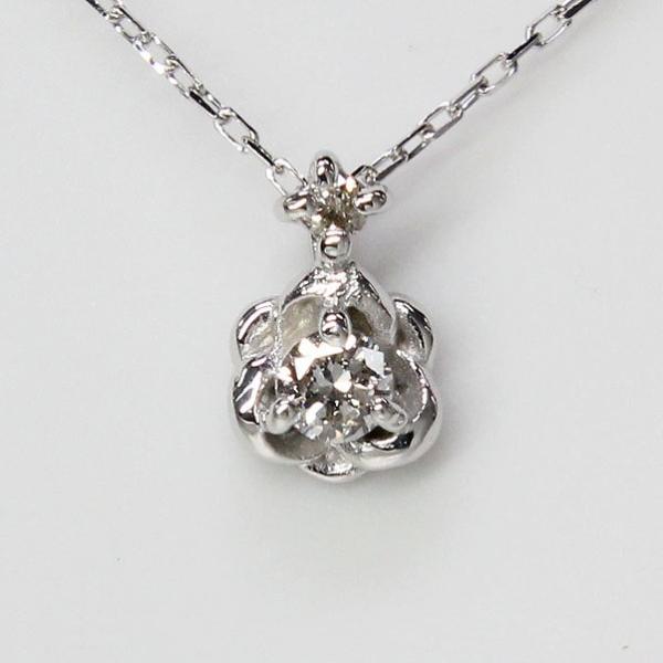 K10ホワイトゴールド ダイヤネックレス お花 バラモチーフ