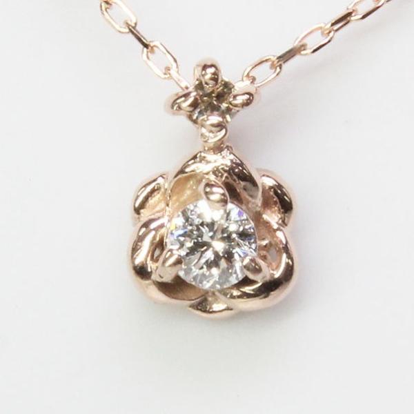 K10ピンクゴールド ダイヤネックレス お花 バラモチーフ
