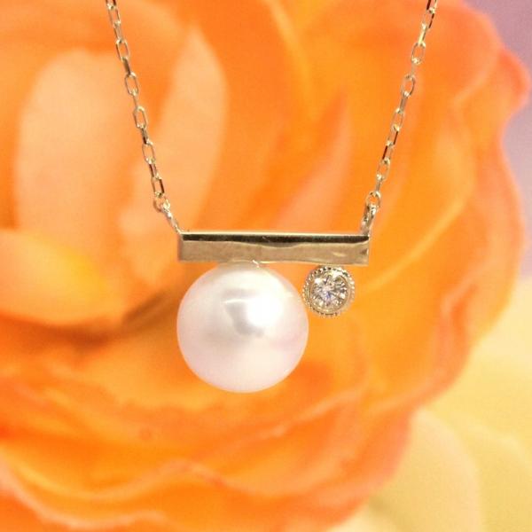 イエローゴールド 淡水パール タンスイパール ネックレス バータイプ 真珠 ダイヤ＆パールネックレス...