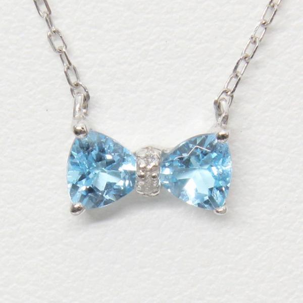 K18ホワイトゴールド リボンモチーフ ネックレス ブルートパーズ  ダイヤ fefプライス