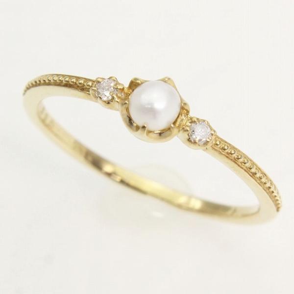 K10 イエローゴールド パール ダイアモンド リング ミル打ち fefプライス