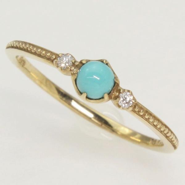 K10 イエローゴールドトルコ石 ターコイズ ダイヤモンド リング ミル打ち fefプライス