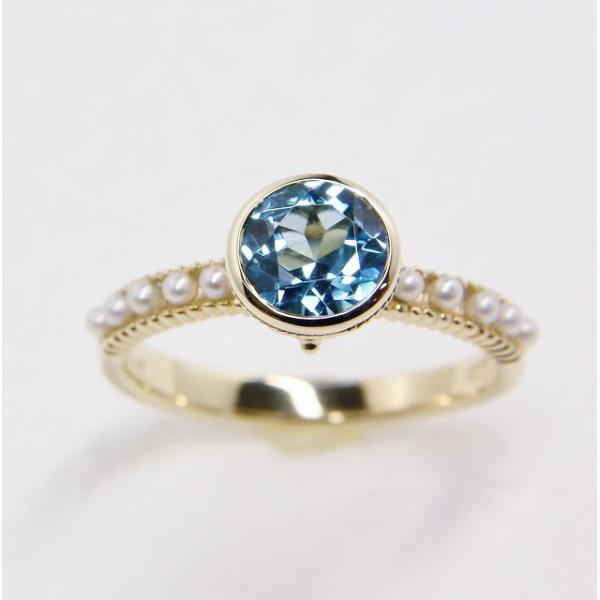 K10 イエローゴールド ブルートパーズ ベビーパール リング 11月 誕生石 fefプライス