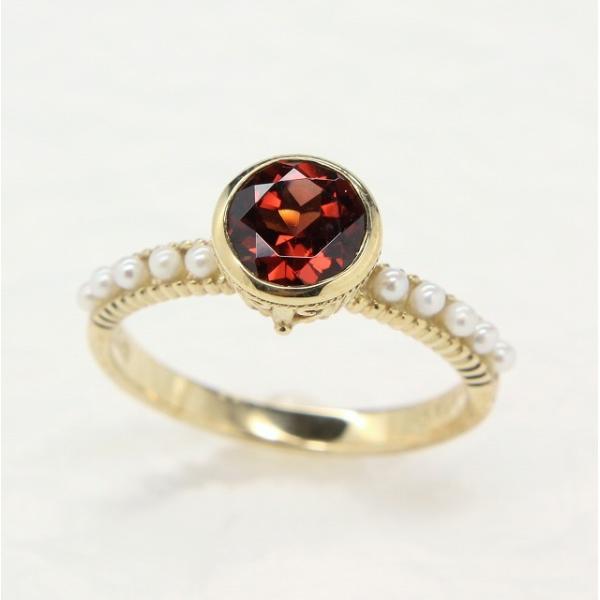 K10 イエローゴールド ガーネット ベビーパール リング １月 誕生石 fefプライス