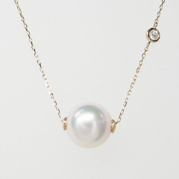 K10イエローゴールド 天然ダイヤモンド ダイヤ 淡水パール 真珠 シンプル ネックレス fefプラ...