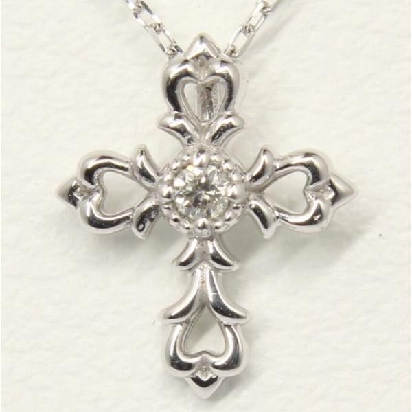 K10ホワイトゴールド 天然ダイヤモンド ダイヤ 十字架 クロス ネックレス fefプライス