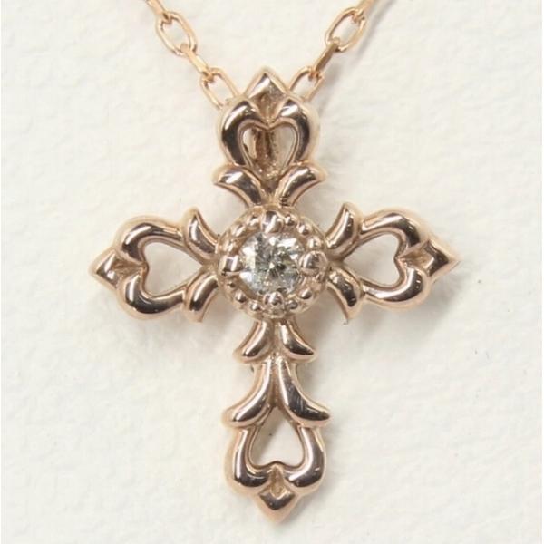 K10ピンクゴールド 天然ダイヤモンド ダイヤ 十字架 クロス ネックレス fefプライス