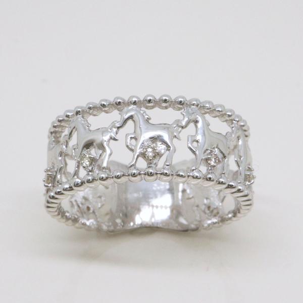 K10 ホワイトゴールド ダイヤリング 馬モチーフ うまくいく fefプライス