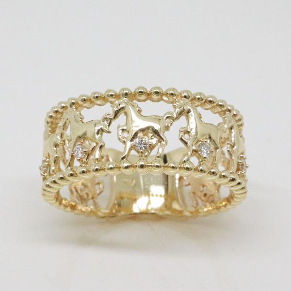 K10 イエローゴールド ダイヤリング 馬モチーフ うまくいく fefプライス