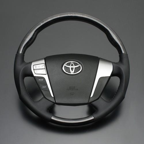 クラウン 200系 マホガニー調黒木目 x ダークグレー ガングリップ ウッド パンチング本皮調レザ...