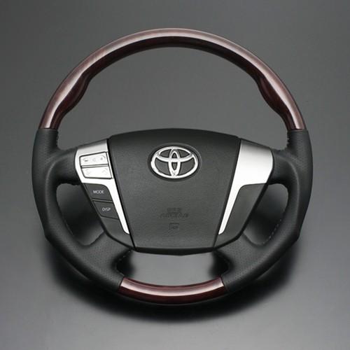 クラウン 200系 ポプラ調茶木目 x ダークグレー ガングリップ ウッド パンチング本皮調レザース...