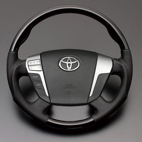 クラウン 200系 ピアノブラック x ダークグレー ガングリップ ウッド パンチング本皮調レザース...