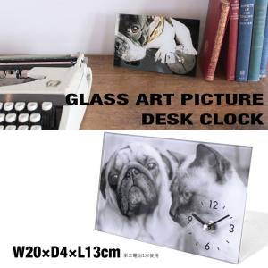 置き時計 おしゃれ イヌ 犬 キーストーン ガラスアートピクチャー デスククロック ドッグ&amp;キャット