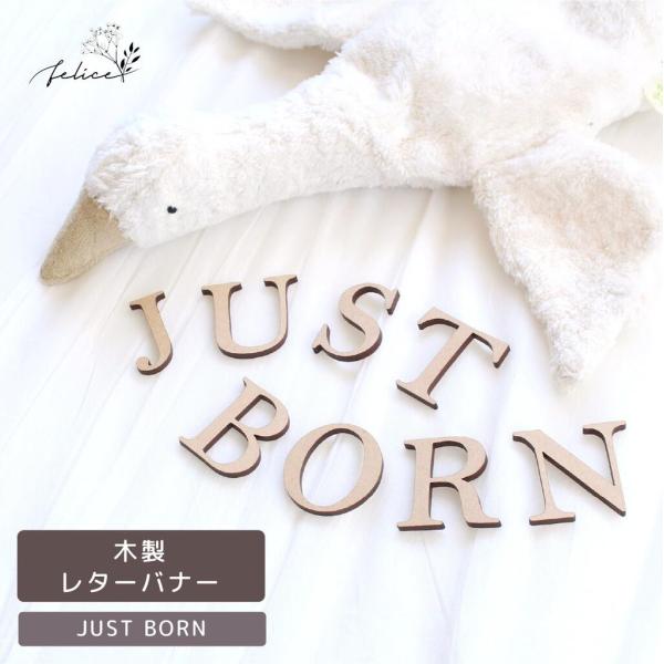 木製 JUST BORN レターバナー ウッド レター 壁飾り お名前オーダー 新生児 赤ちゃん お...