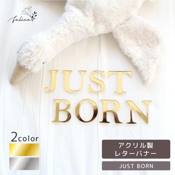アクリル製 JUST BORN ゴールド / シルバー レターバナー 壁飾り お名前オーダー 新生児...