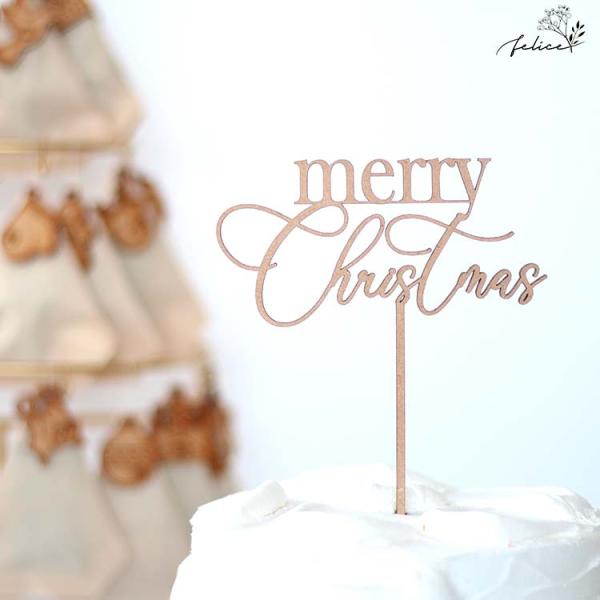 ケーキトッパー Merry Christmas 【A】 11cm  | 木製 | クリスマス ケーキ...
