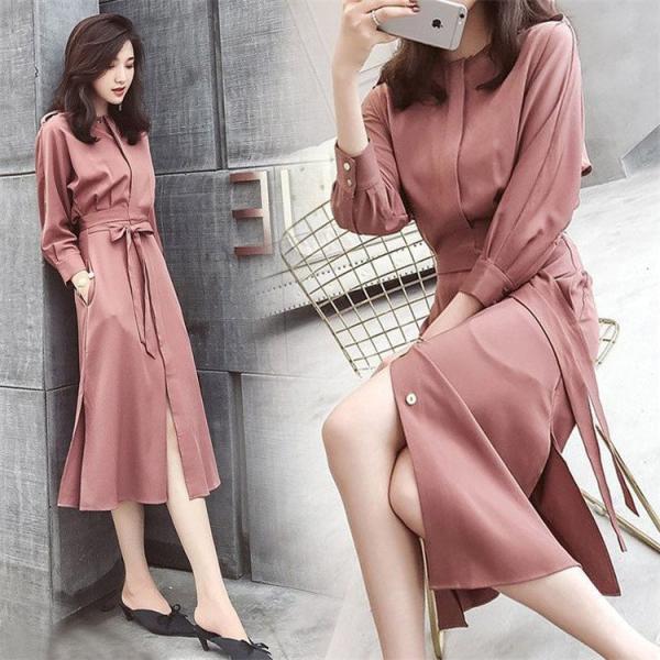 レディースロングワンピースファッションきれいめAライン40代秋マキシ丈リボン付き春5分袖シフォン50...