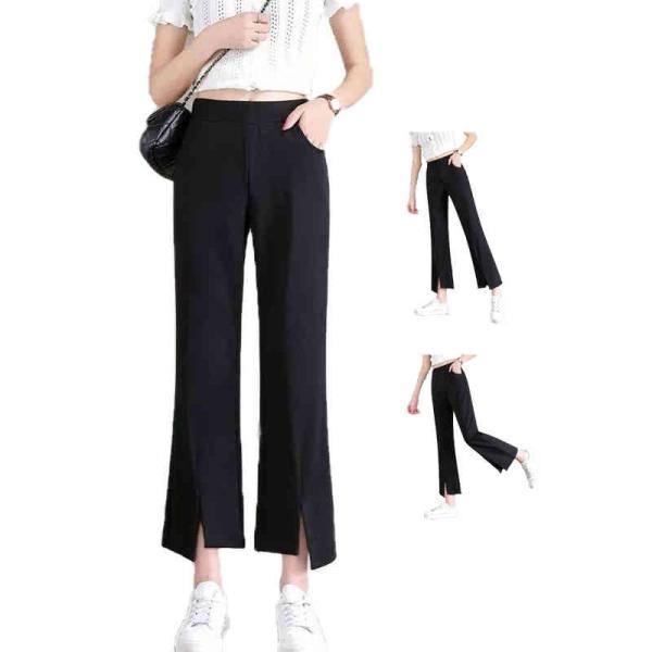 ガウチョパンツ レディース 9分丈 ワイドパンツ ロンパンツ スラックス フレアパンツ スリット入り...