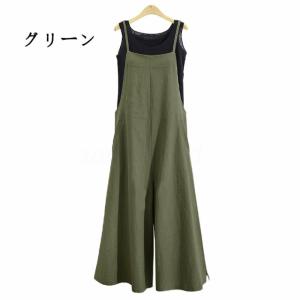 レディース オーバーオール ガウチョパンツ サロペットパンツ マキシ丈 夏 ロング丈 ゆったり コットン 大きいサイズ リゾート ハイウエスト きれい