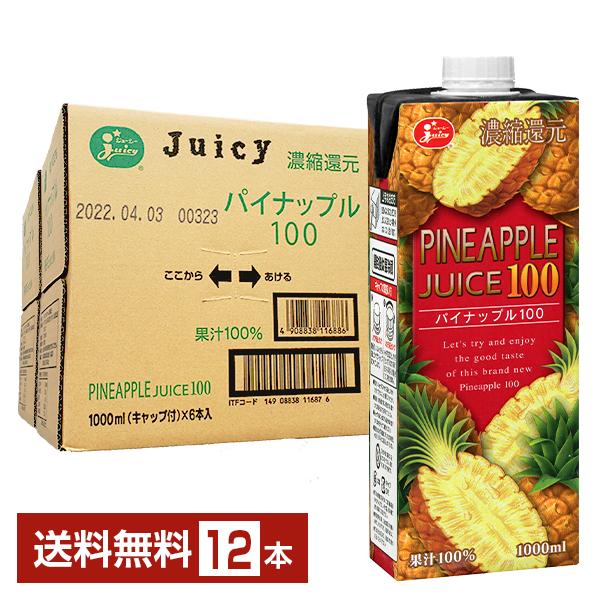 ジューシー パイナップル100 濃縮還元 1L 1000ml 紙パック 6本×2ケース（12本） 送...