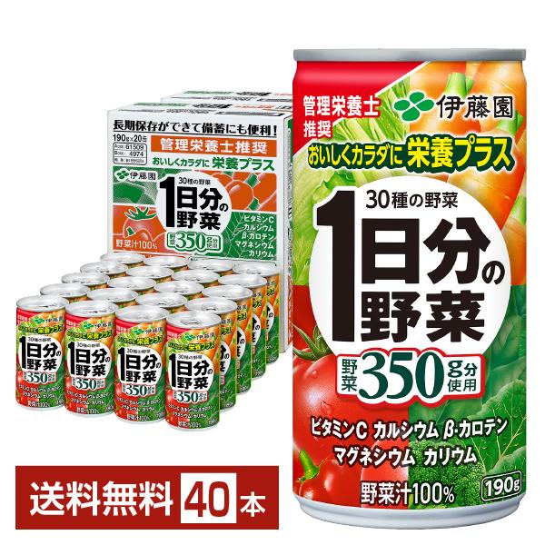 伊藤園 1日分の野菜 190g 缶 20本入り×2ケース（40本） 送料無料