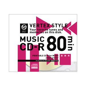 50個セット VERTEX CD-R(Audio) 80分  1P インクジェットプリンタ対応(ホワイト) 1CDRA80VX.WPX50｜felista