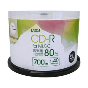 10個セット Lazos 音楽用 CD-R 50枚組 L-MCD50PX10｜felista