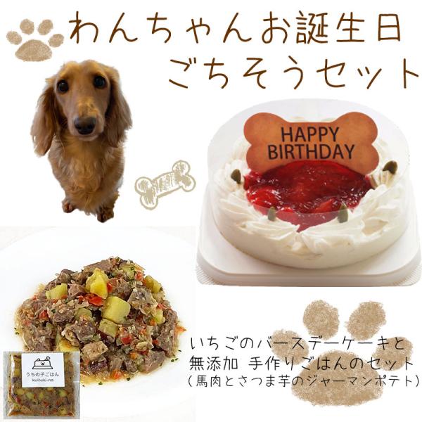 わんちゃんお誕生日ごちそうセット コミフ いちごケーキと 無添加 手作り 犬用ごはん 馬肉とさつま芋...